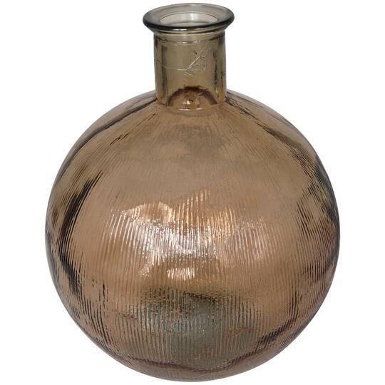 17" Brown Ribbed Spanish Bottle Recycled Glass Vase